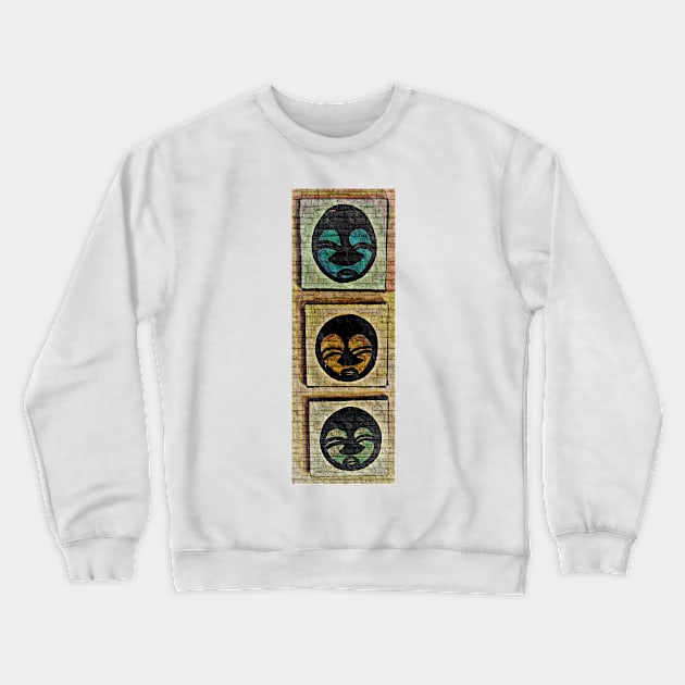 "The Three Masks" Contemporary African Artwork Design Crewneck Sweatshirt by Tony Cisse Art Originals